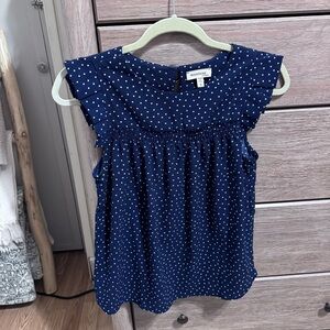 Monteau Navy Sleeveless Top with White Dots